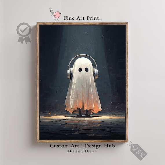 Halloween Art Print Spooky Headphones Gothic Decor