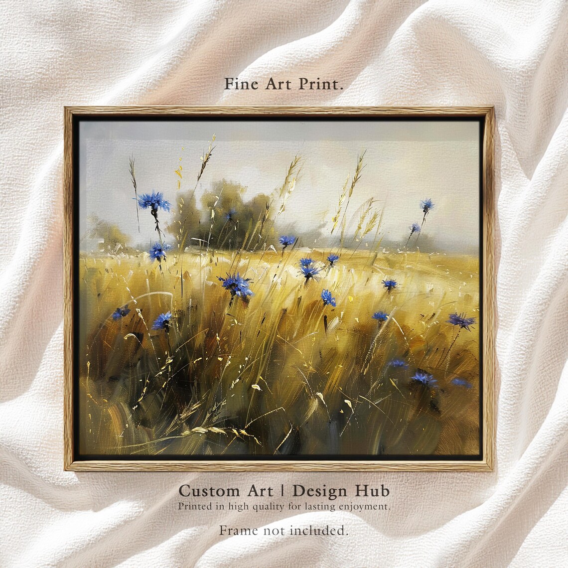 Cornflower Field Art Print, Rustic Farmhouse Decor