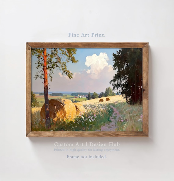 Harvest Field Hay Bales Oil Painting Golden Summer Countryside Poster