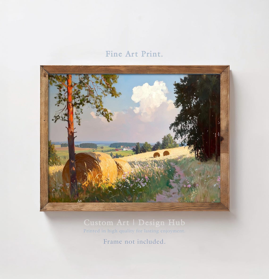 Harvest Field Hay Bales Oil Painting Golden Summer Countryside Poster