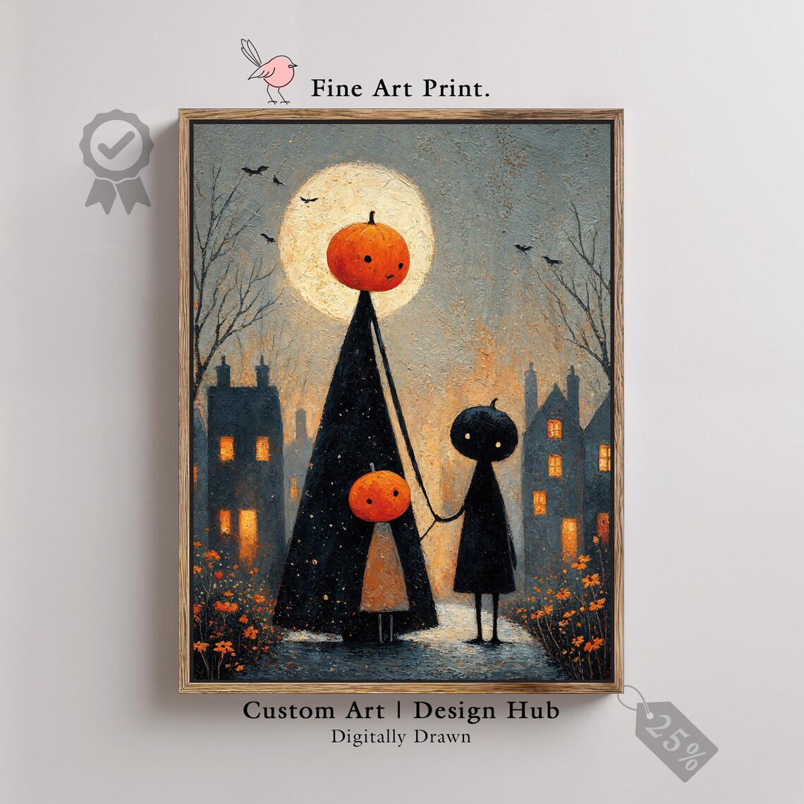 Pumpkin Family Halloween Print Spooky Gothic Folk Art