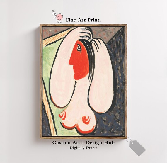 Cubist Abstract Red Face Portrait Modern Expressionist Art Print
