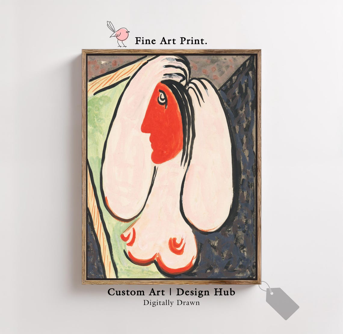 Cubist Abstract Red Face Portrait Modern Expressionist Art Print