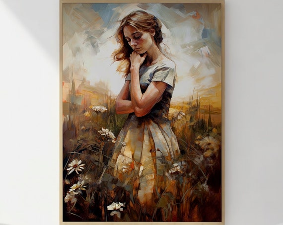 Contemplative Woman Wall Art Print Emotional Artwork Female Portrait Modern Art Silhouette Profile Frameable Unique Gift Idea