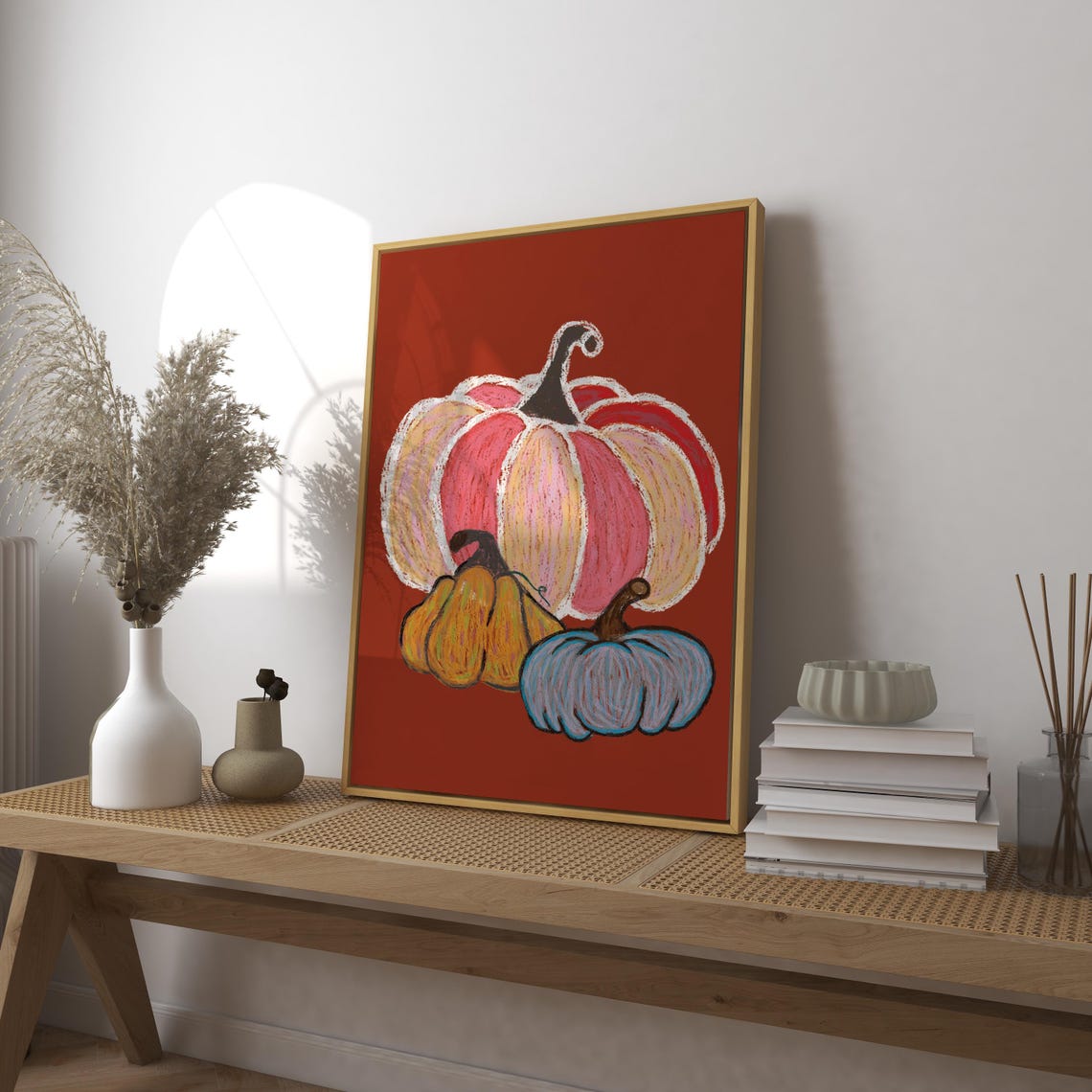 Colorful Crayon Pumpkins Fall Decor Autumn Harvest Art Poster