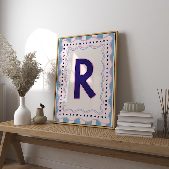 Personalised Initial Letter Baby Art Print Poster Name Nursery Decor Childrens Bedroom Wall