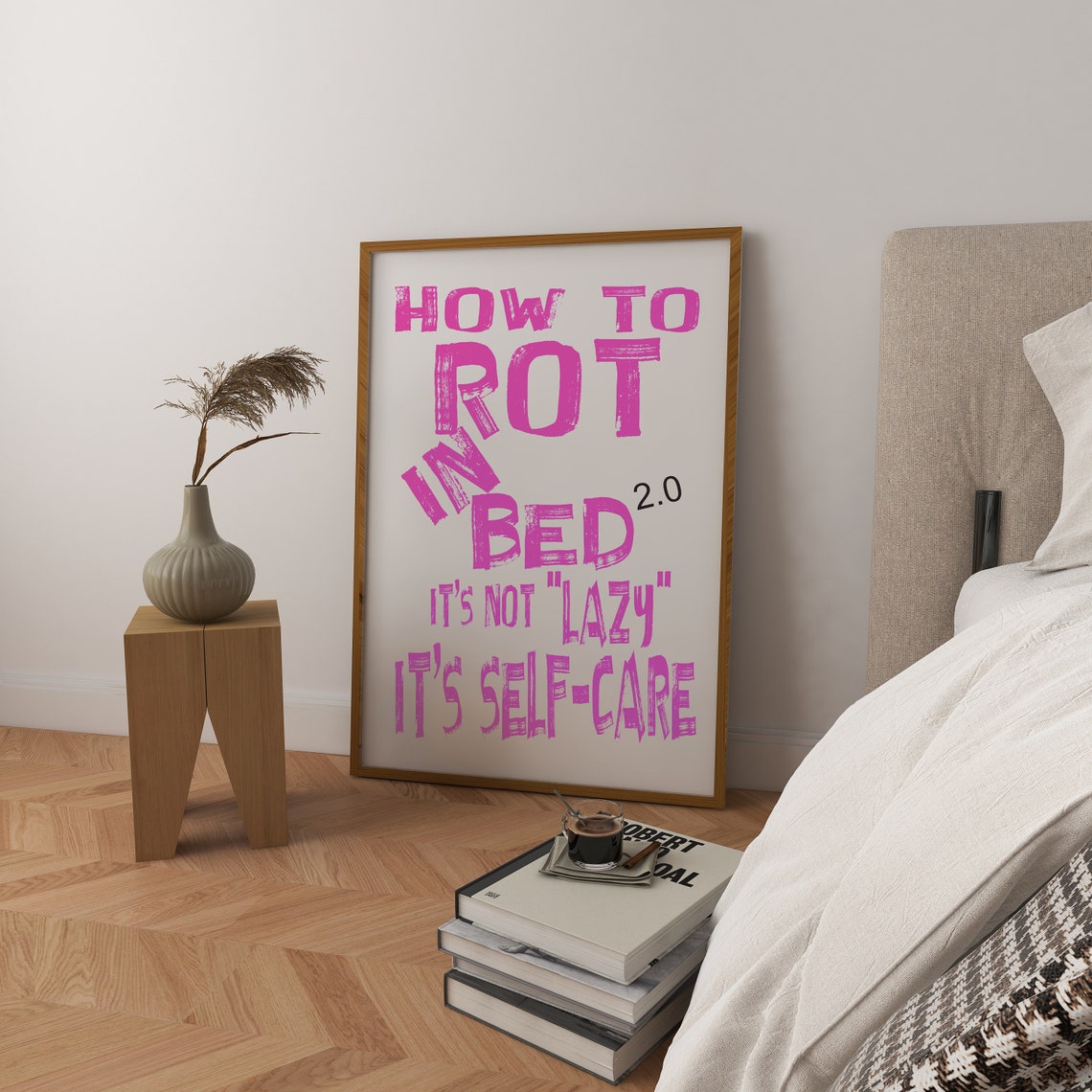 How to Rot in Bed Blue Funny Self Care Lazy Day Bedroom Poster - Image 2