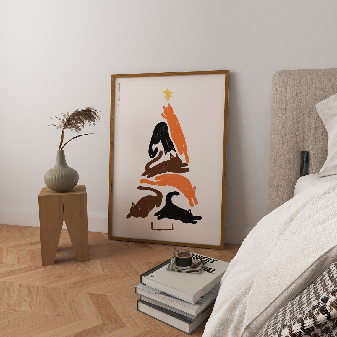 Cat Christmas Tree Print Poster Funny Trendy Lover Illustrationcat Modern Kitchen Wall Art