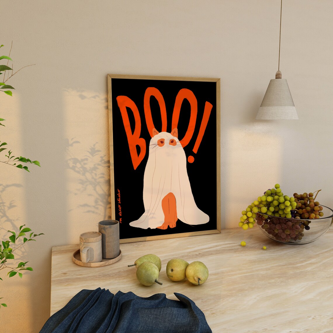 Boo Cat Vintage Retro Halloween Art Print