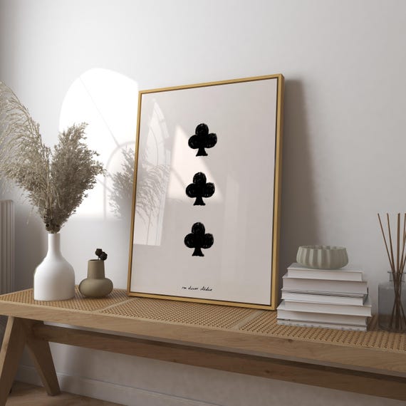 Clubs Card Art Print Poster Vintage Clover Of Spades Trendy Retro Mid Century Modern Kitchen Wall Bar Cart