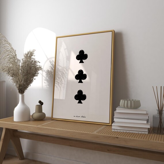 Three Of Clubs Playing Card Minimal Bar Cart Wall Decor Print