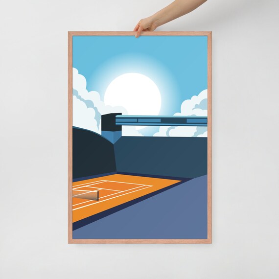 Clay Tennis Court Stadium Bright Sun Sky Modern Sports Art Poster
