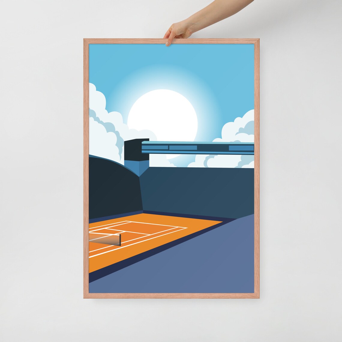 Clay Tennis Court Stadium Bright Sun Sky Modern Sports Art Poster