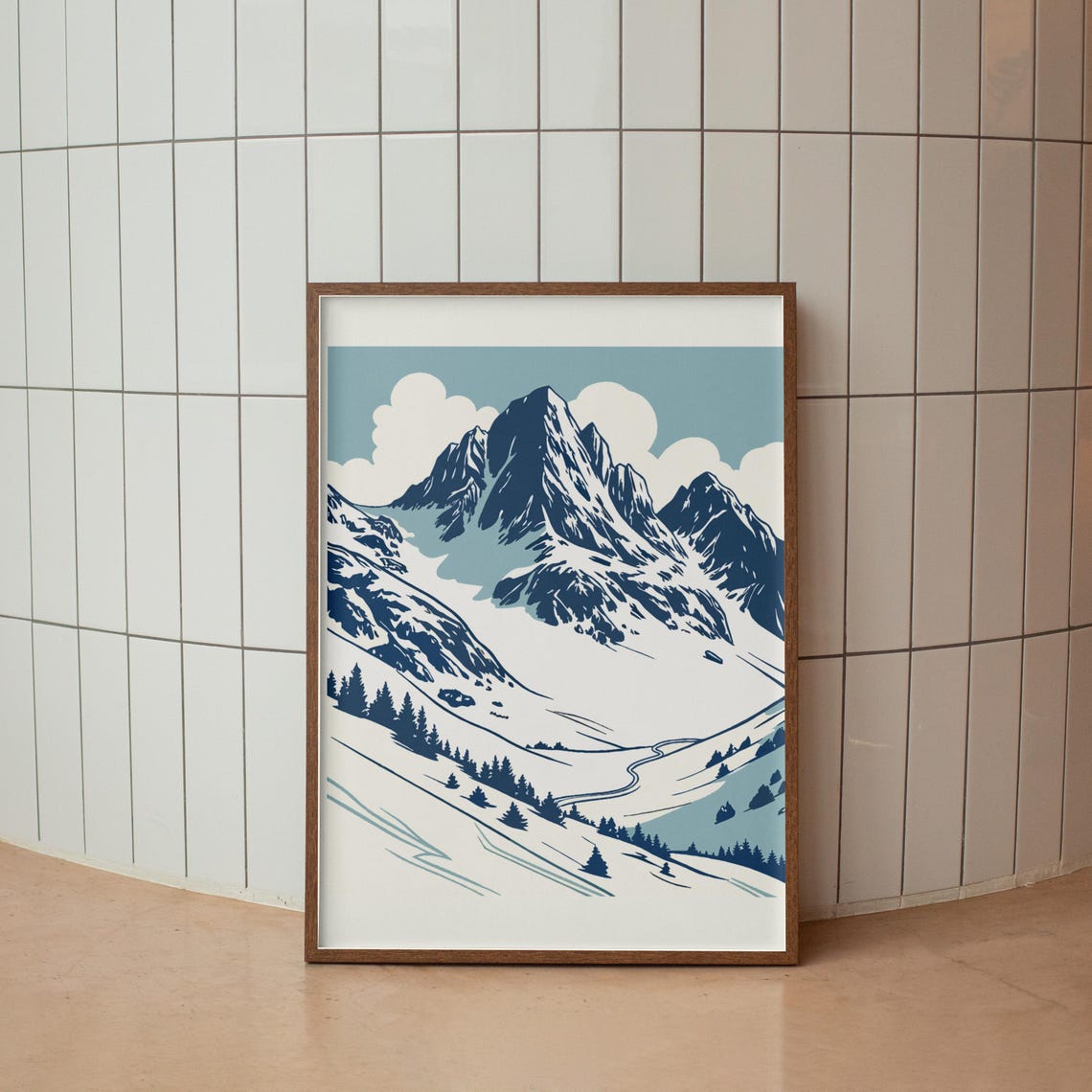 Snow Capped Mountain Peak Blue Winter Landscape Scenery Poster