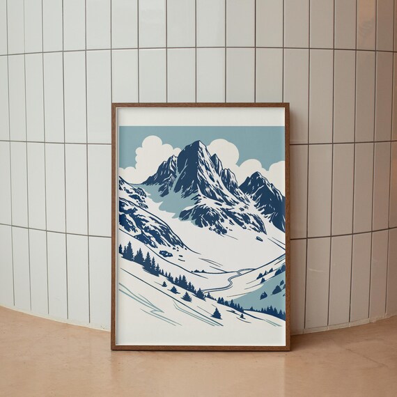 Snow Capped Mountain Peak Blue Winter Landscape Scenery Poster