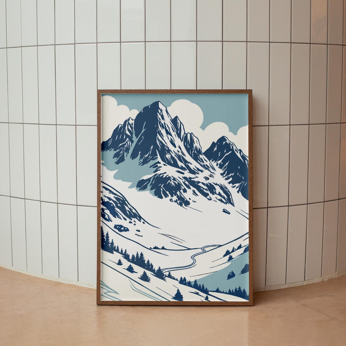 Snowy Alpine Mountain Peaks Winter Landscape Blue Decor Poster