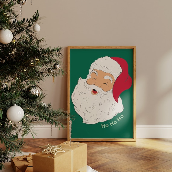 Vintage Santa Claus Laughing Ho Ho Ho Green Retro Christmas Wall Art