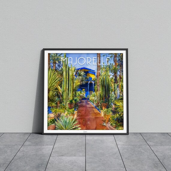 Majorelle Garden Terracotta Path Blue Villa Dense Cactus Poster