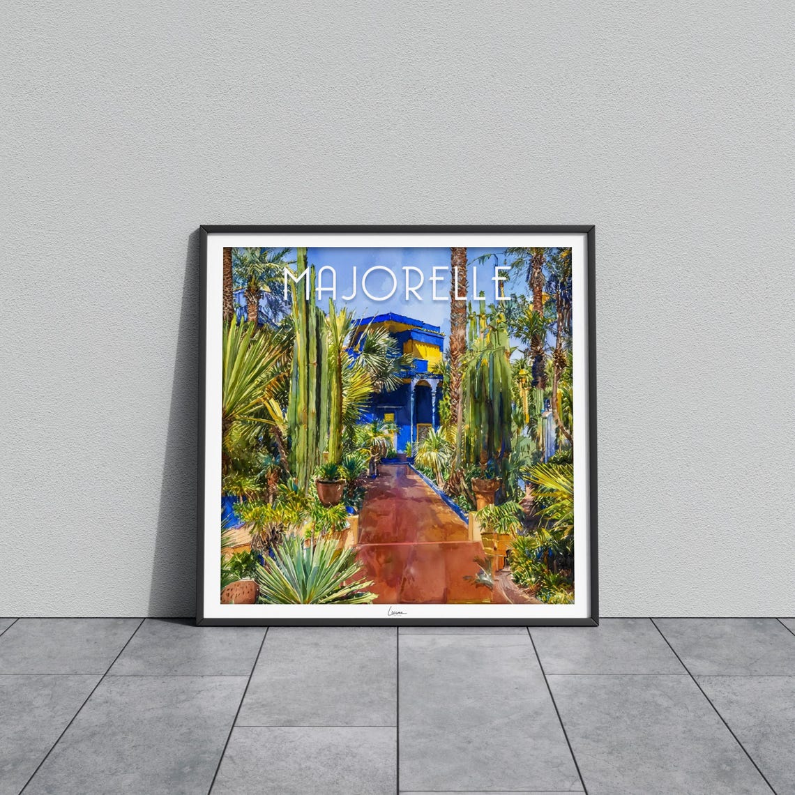 Majorelle Garden Terracotta Path Blue Villa Dense Cactus Poster