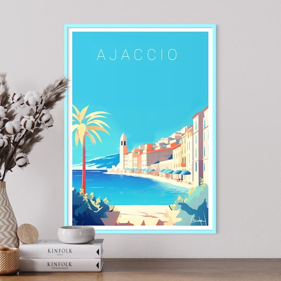 Ajaccio Corsica Vintage Travel Poster Mediterranean Beach Art
