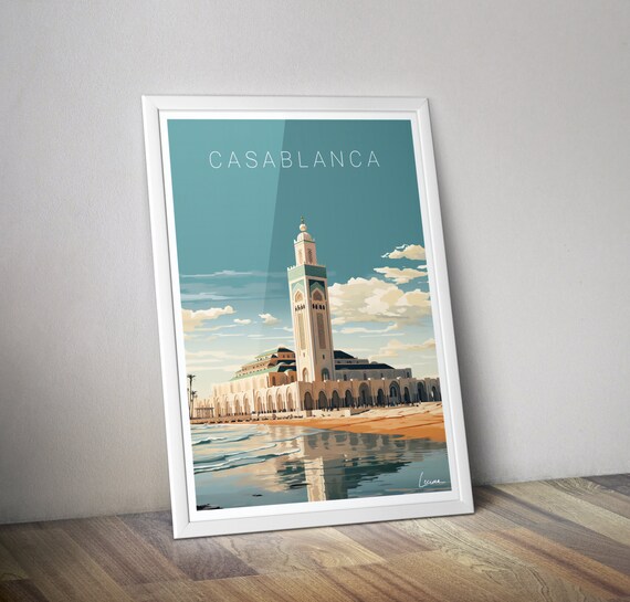 Casablanca Hassan II Mosque Daytime Beach Shore Travel Art Poster