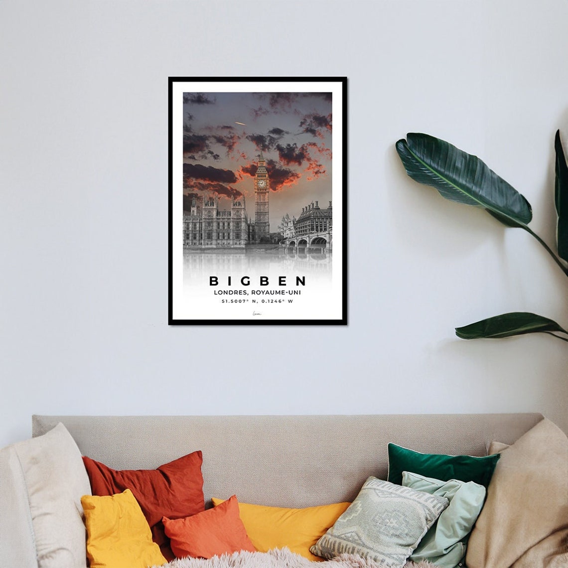 London Big Ben Sunset Clouds Thames Landmark Travel Wall Art