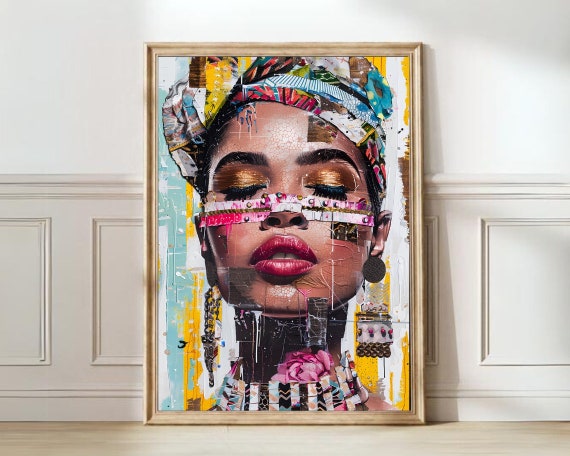 Eclectic Woman Painting Pop Art Large Wall Art Maximalist Painting Street Art Loft Wall Art Black Woman Portrait Printable Wall Art