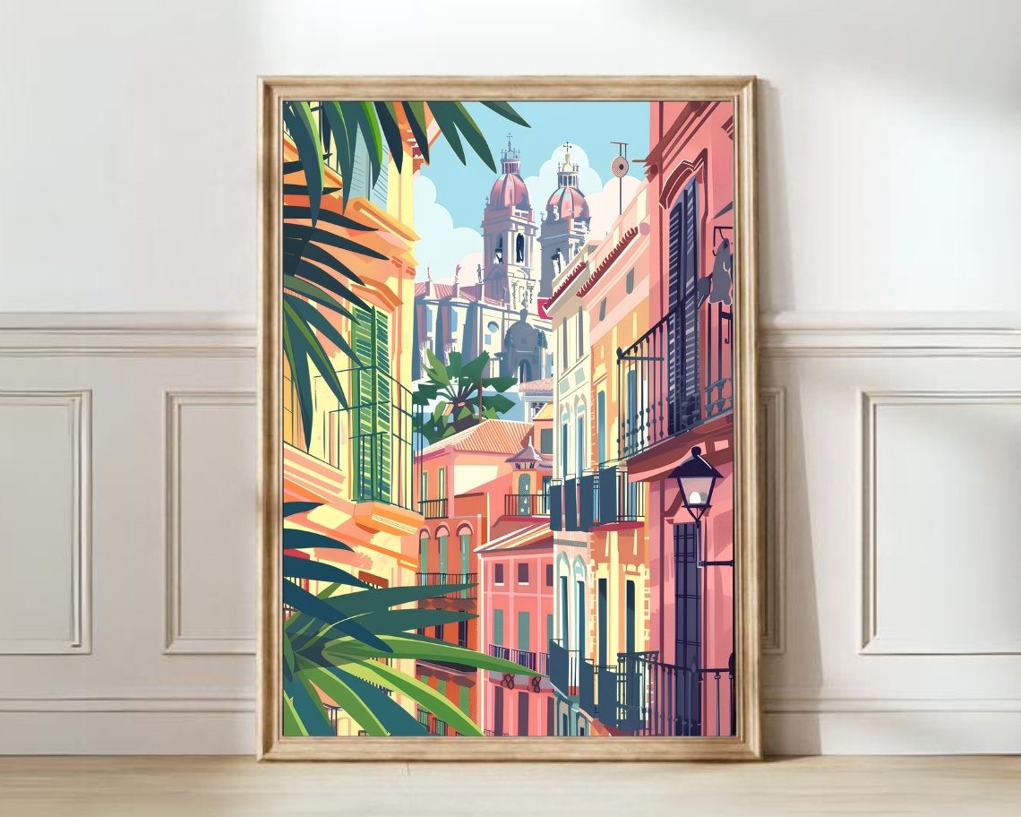 Malaga Illustration Spain Travel Poster, Nursery Print