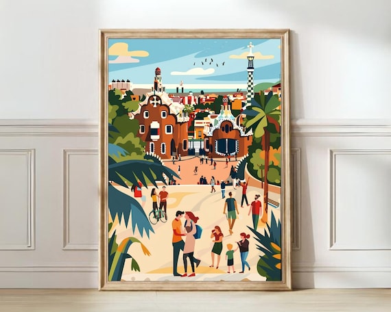 Barcelona Spain Park Guell Gaudi Architecture Daytime Scene Poster