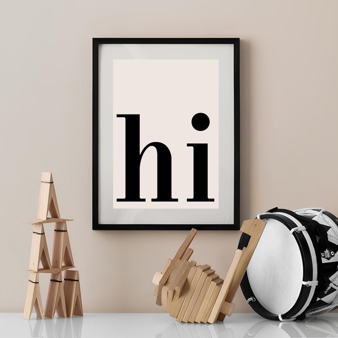 Hi Lowercase Serif Typography Minimalist Neutral Welcome Wall Art - Image 2