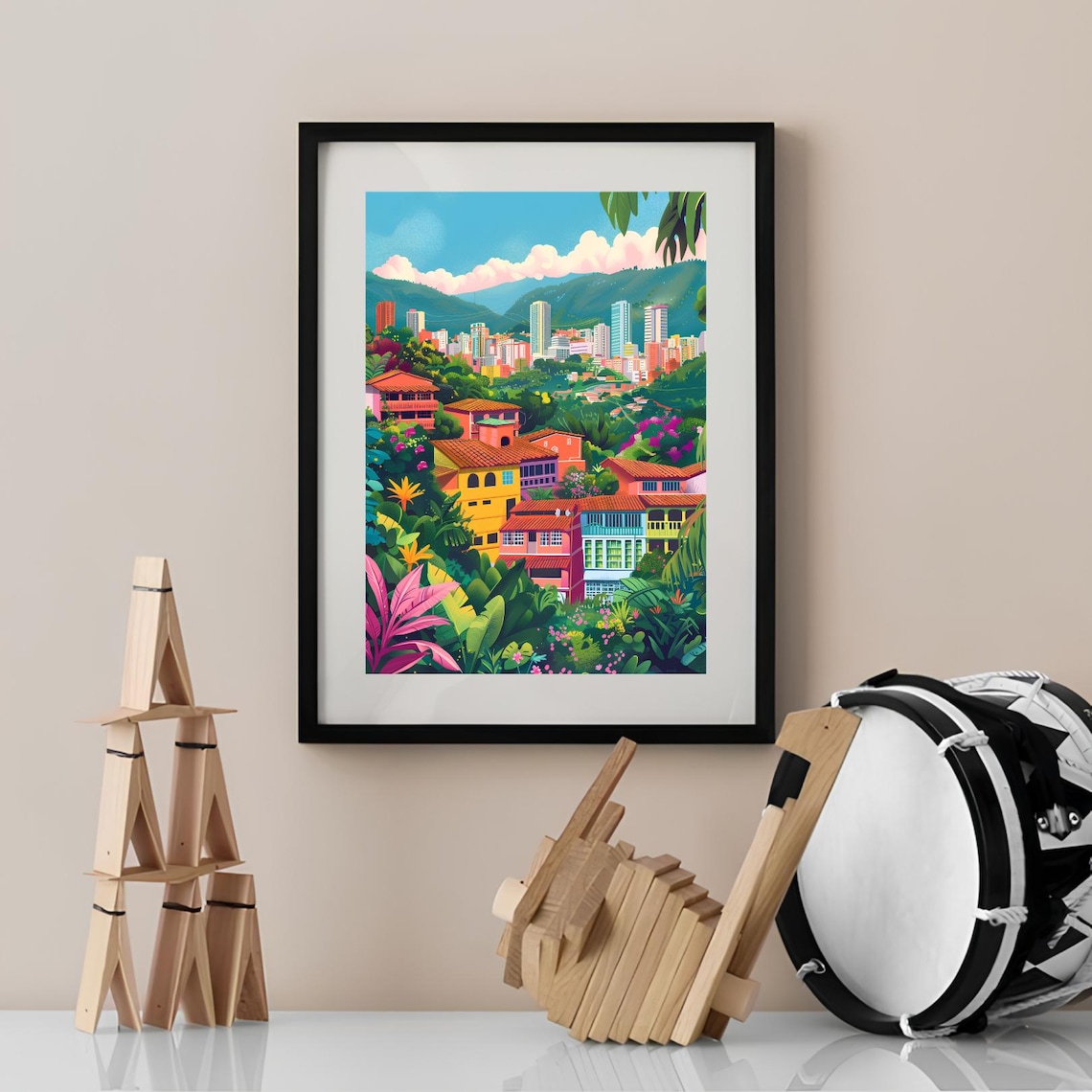 Medellin Colombia Colorful Hillside Lush Tropical Cityscape Poster - Image 2