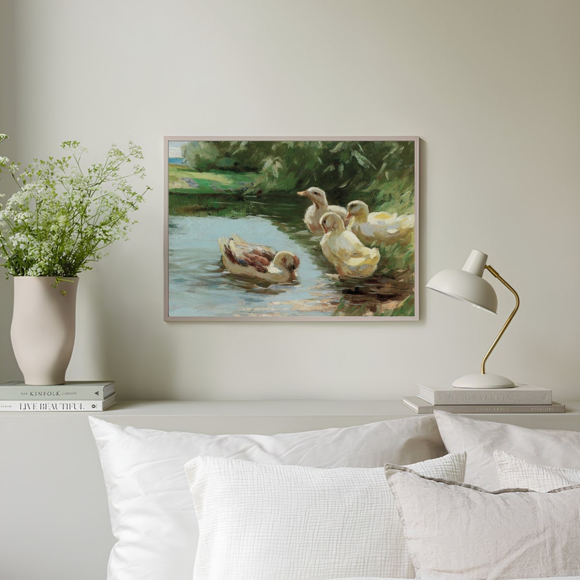 Vintage Bird Painting Ducks Painting Vintage Landscape Painting Meadow Painting Vintage Print Farmhouse Decor Rustic Country Art Print - Image 3