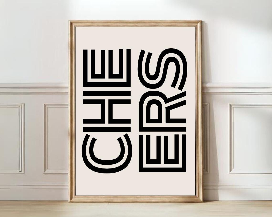 Cheers Stacked Typography Retro Bar Kitchen Party Art Poster