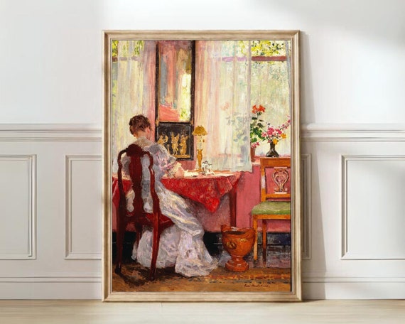 Vintage Eclectic Woman Print Eclectic Painting Colorful Poster Eclectic Wall Art Vintage Portrait Woman Writing Print Gari Melchers