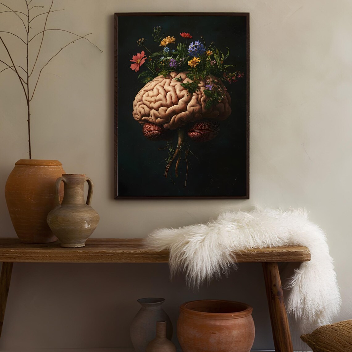 Brain Vintage Floral Anatomy Halloween Art Print - Image 3