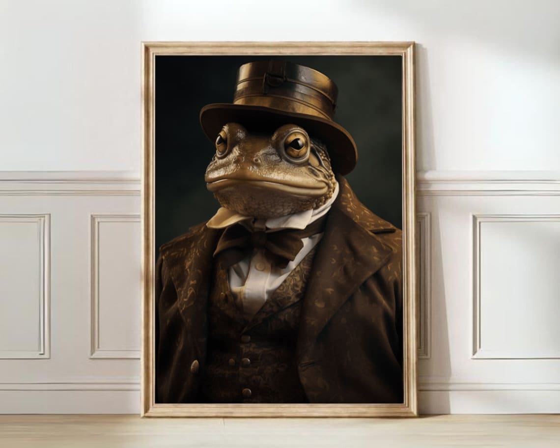 Victorian Gentleman Frog Top Hat Portrait Funny Animal Poster