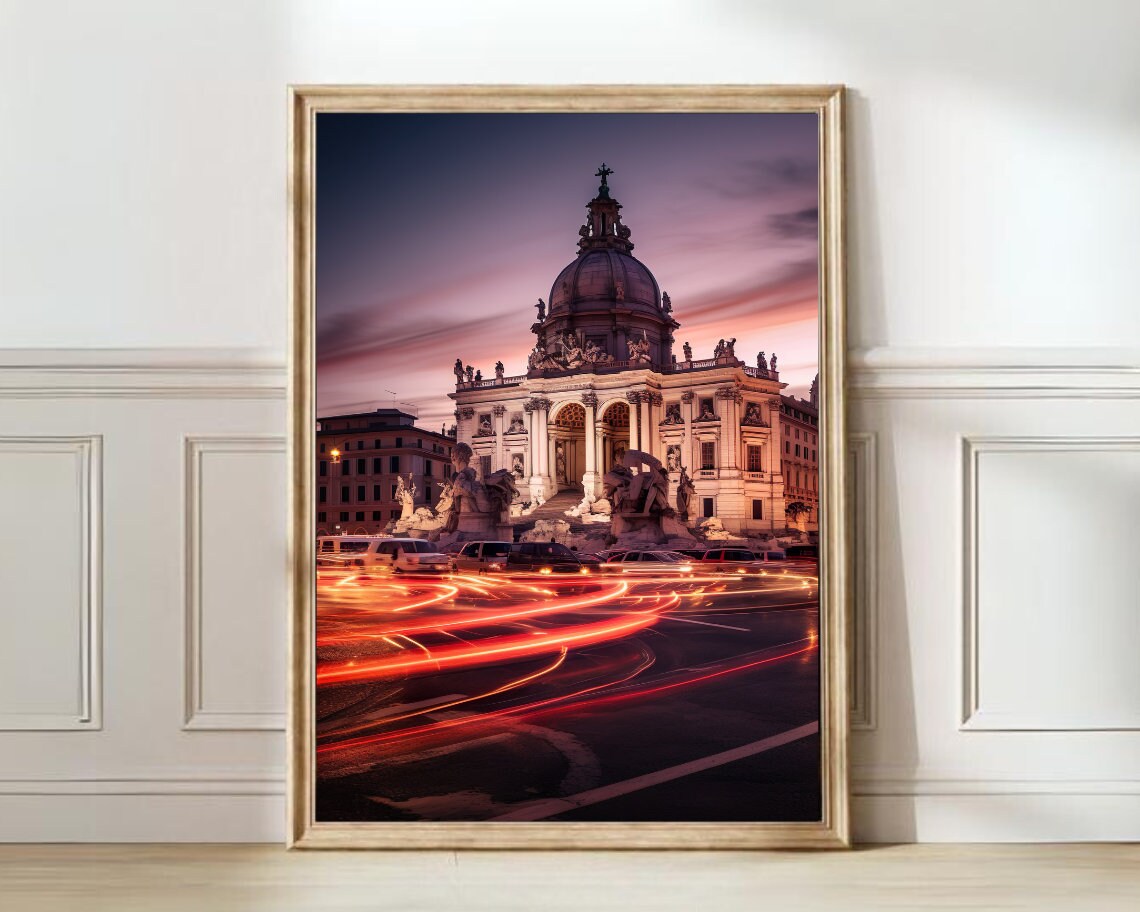 Rome Trevi Fountain Beautifully Illuminated At Dusk Photography Poster