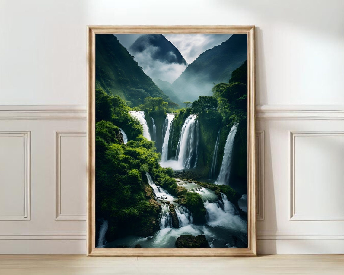Vietnam Ban Gioc Jungle Waterfall Cascade Photography Poster