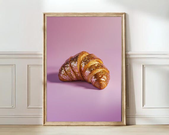 Disco Croissant Print Mauve Wall Art Croissant Poster Glitter Pop Art Croissant Dining Room Print Funky Art Eclectic Print Kitchen Print
