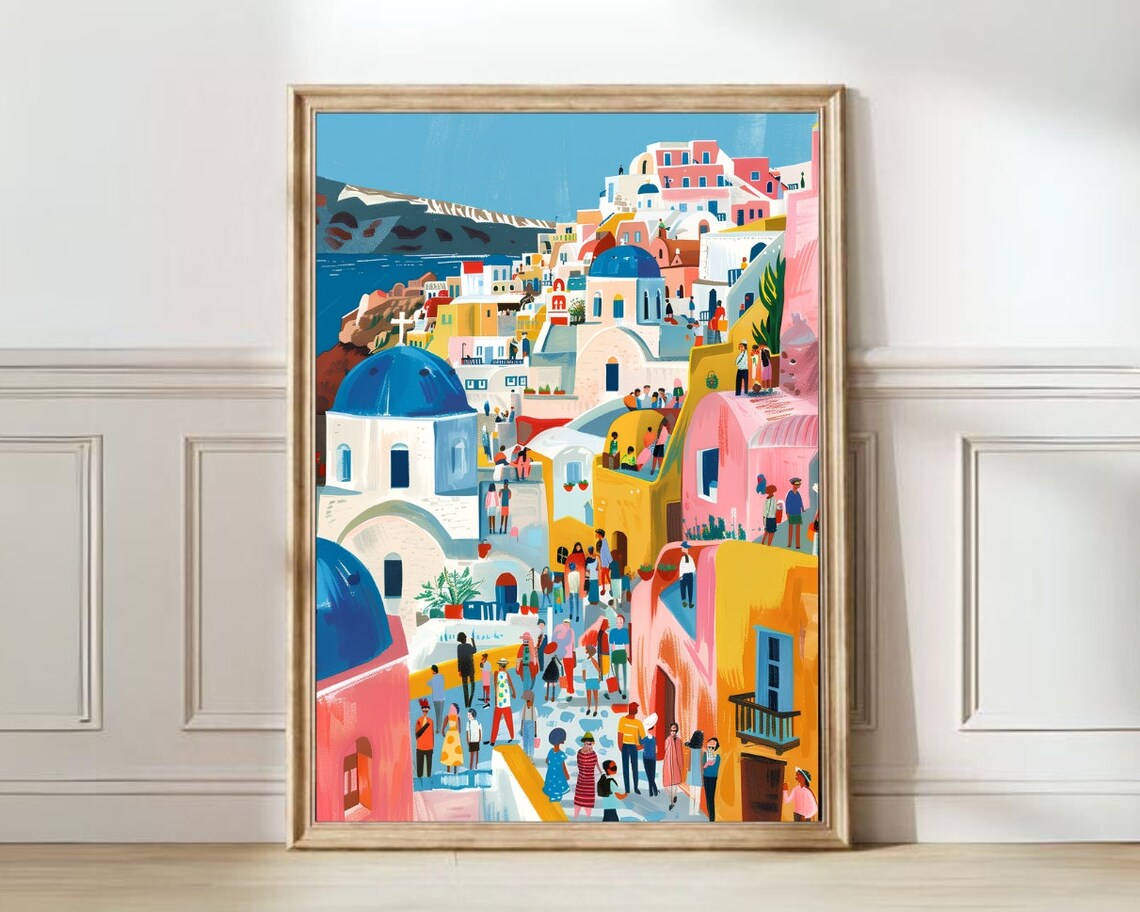 Santorini Travel Poster, Greece Nursery Wall Art