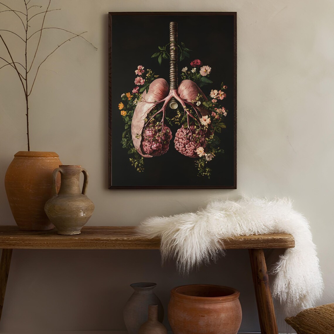 Human Lungs Vintage Floral Anatomy Art Print - Image 3