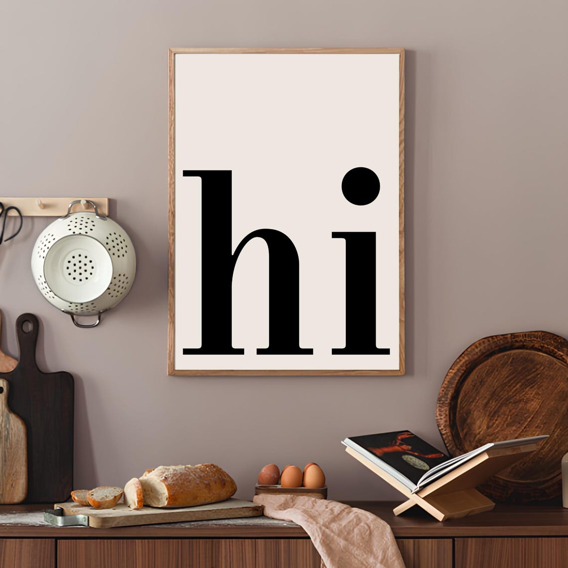 Hi Lowercase Serif Typography Minimalist Neutral Welcome Wall Art - Image 3