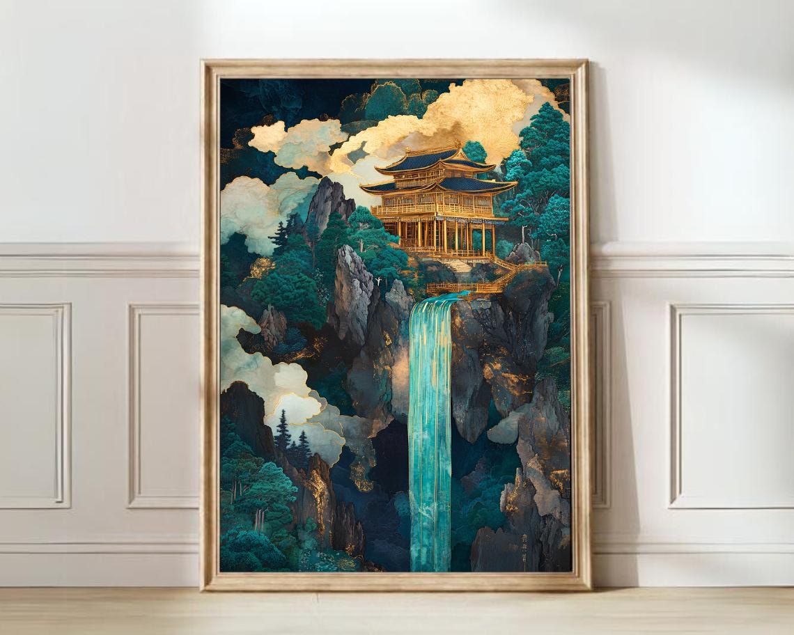 Hokusai Japanese Waterfall Vintage Wall Art Print
