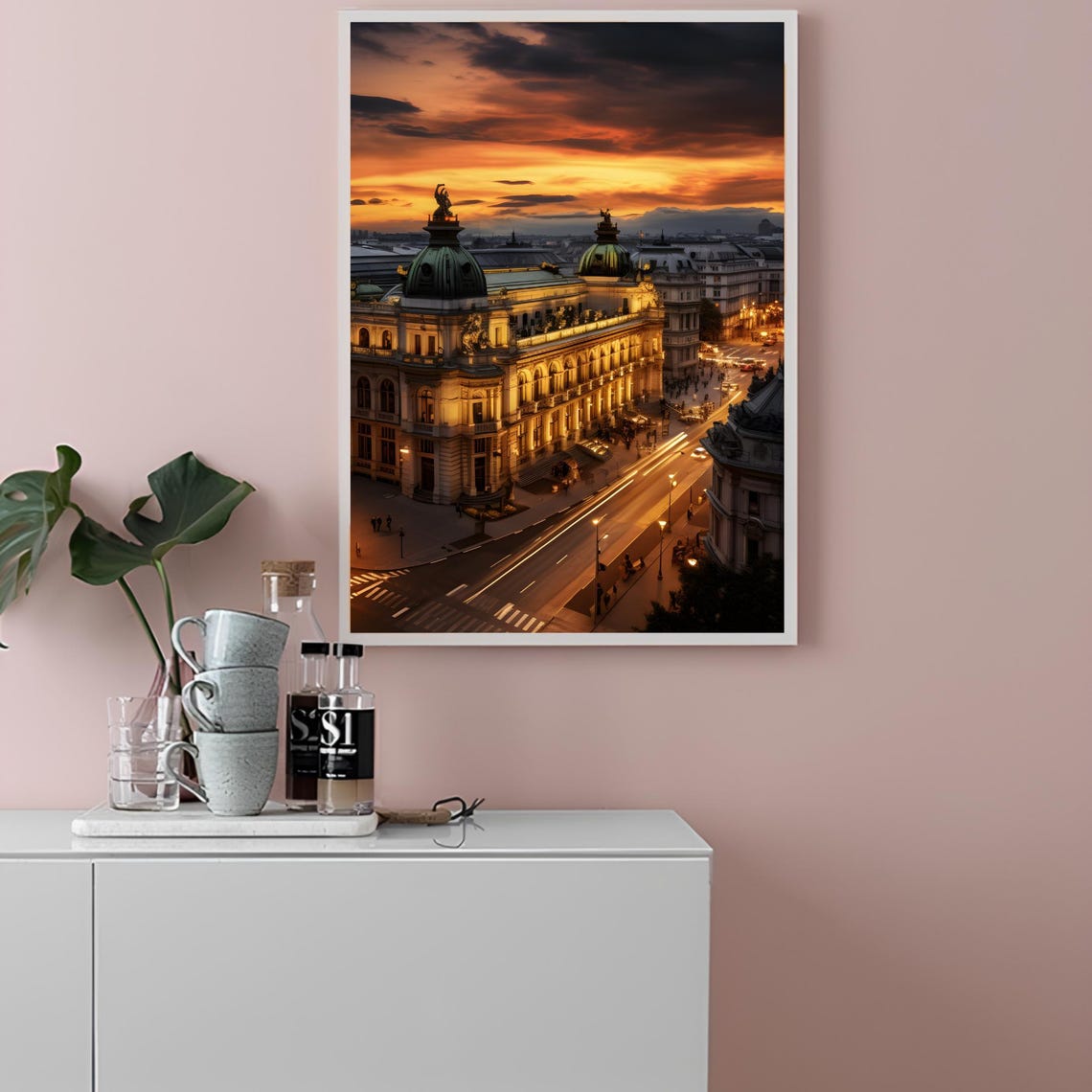 Vienna Grand Opera House At Sunset Dramatic Skyline View Poster - Image 2