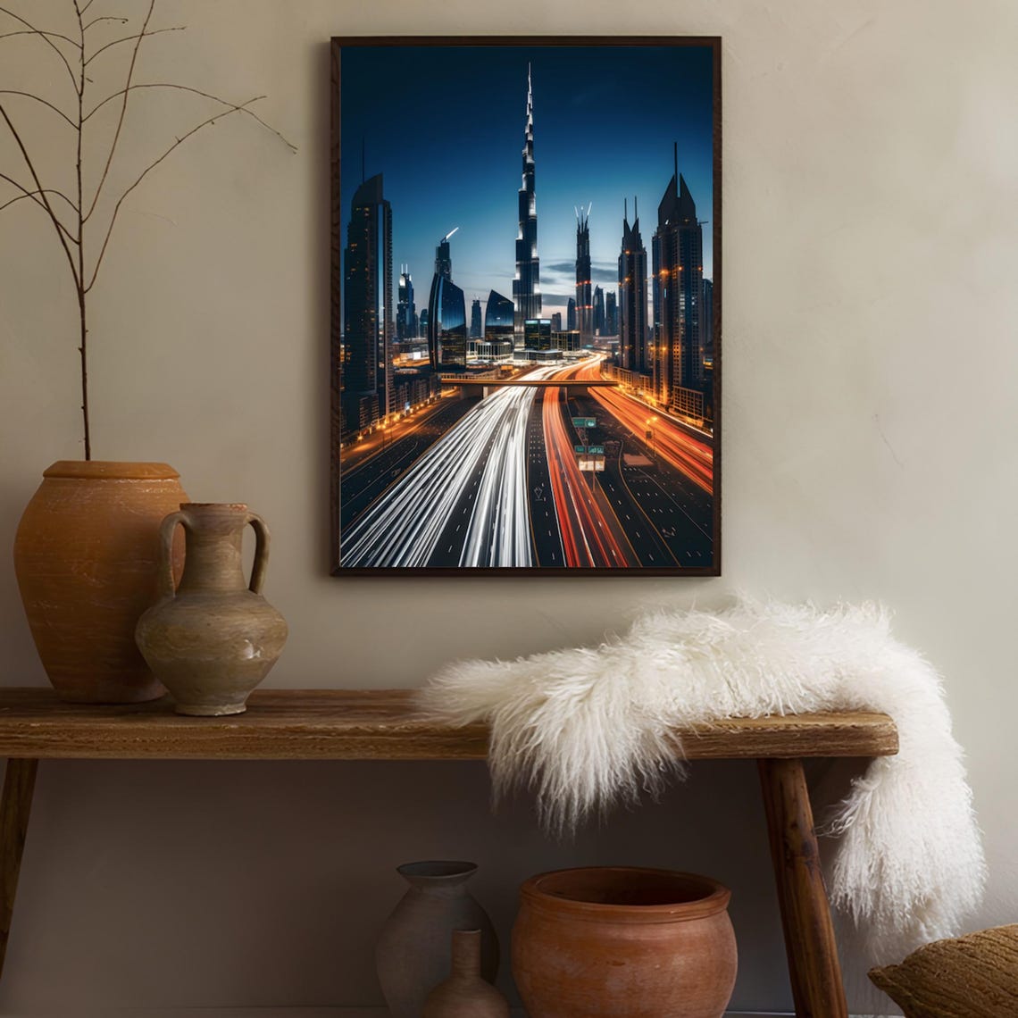 Dubai UAE Night Skyline Poster with Burj Khalifa and Light Trails - Image 3