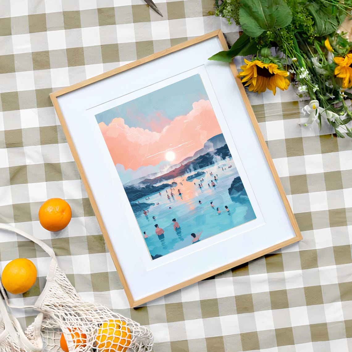 Iceland Blue Lagoon Sunset Soak Steaming Geothermal Spa Scene Poster - Image 3