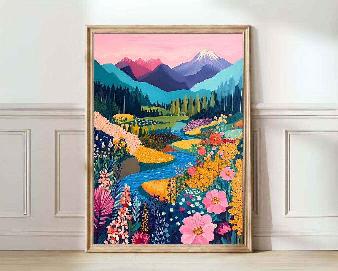 Colorful Mountains Poster, Abstract Nature Print