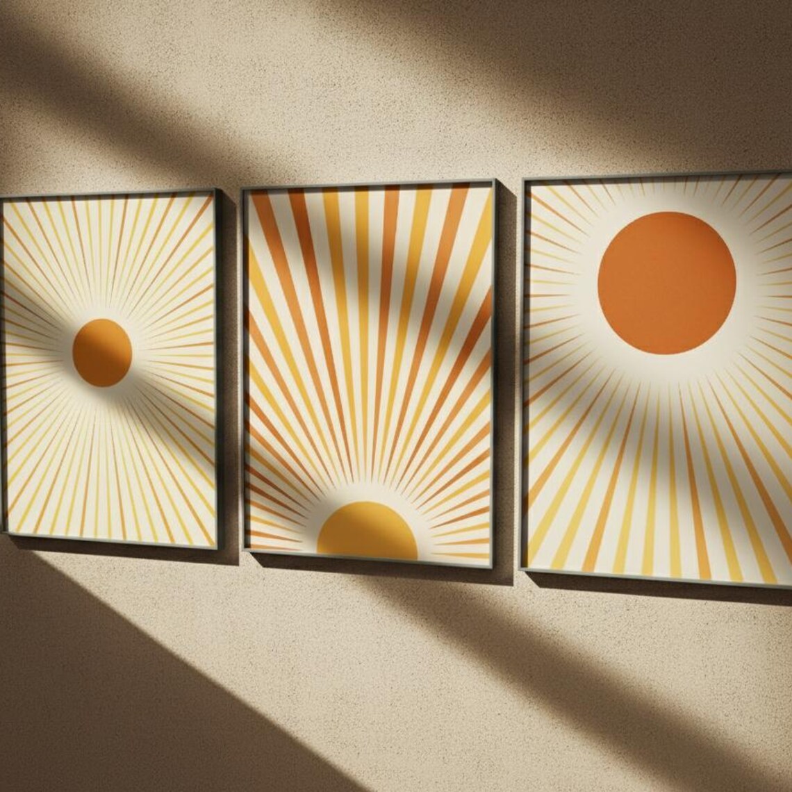 Retro Orange Sunburst Trio Sunrise Abstract Wall Decor Art Poster