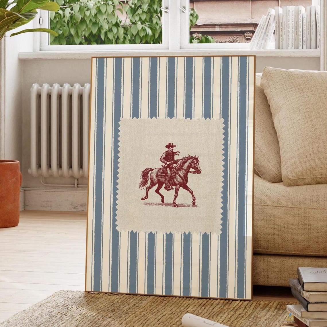 Cowboy Horse Red Sketch Fabric Patch Western Rodeo Art Poster