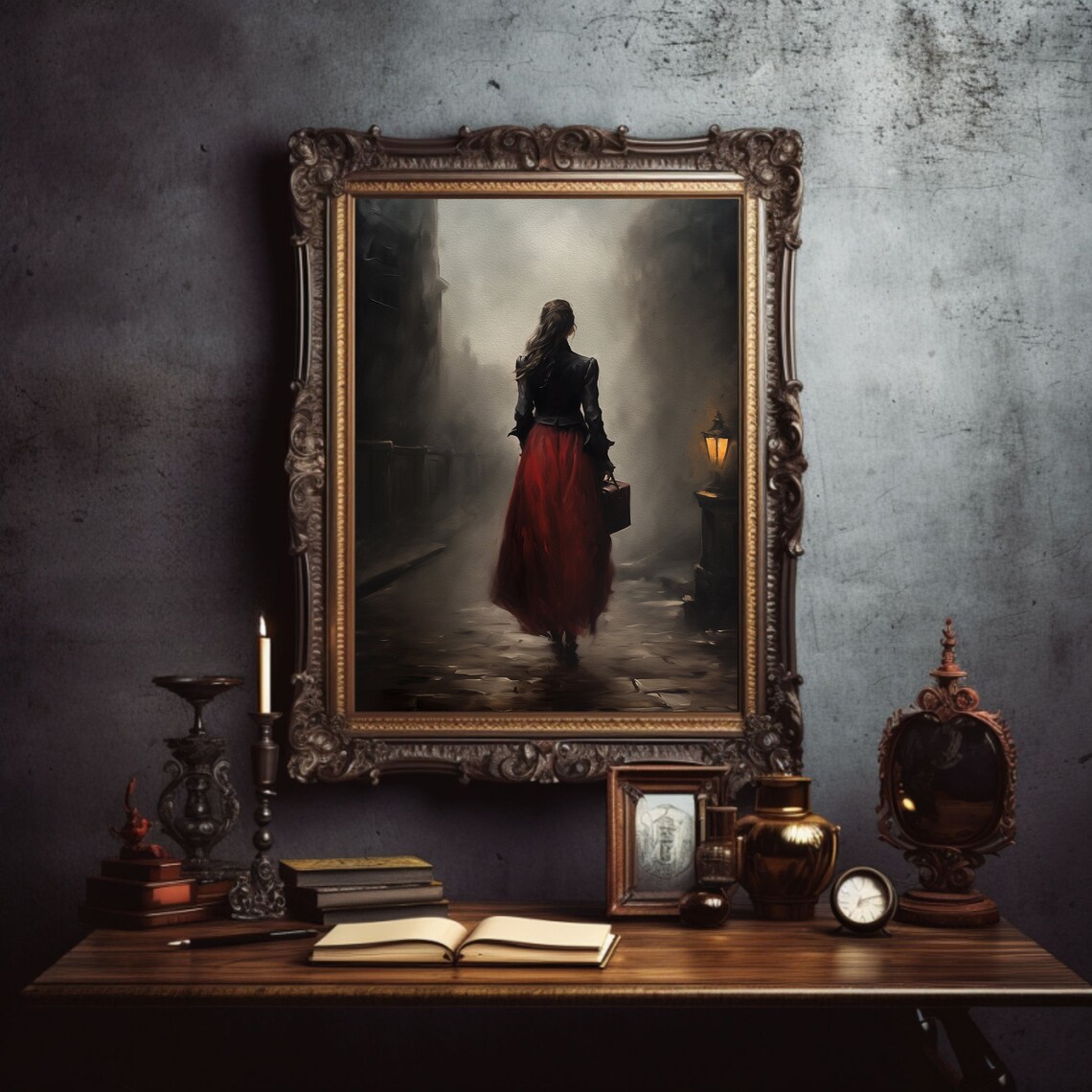 Dark Academia Woman Portrait, Vintage Travel Art Print - Image 2